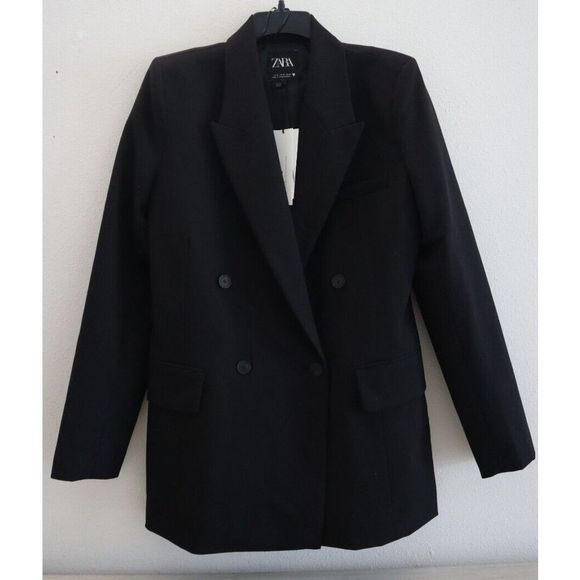 Zara 1255/99/800 Women's Sz Medium Black Basic Long Sleeve Blazer $90 - Picture 1 of 9
